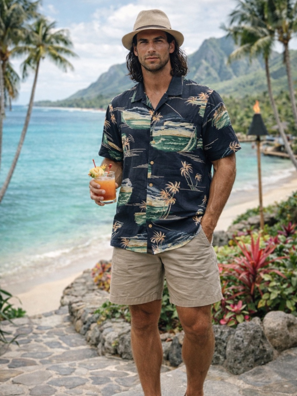 Tommy Bahama Silk Hawaiian Shirt Coconut Button Tropical Camp Resort